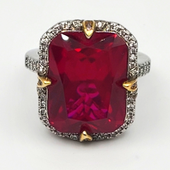 15CTW+ High Quality Radiant Cut Lab Ruby High Quality Czs 925 Ring - Picture 4 of 13